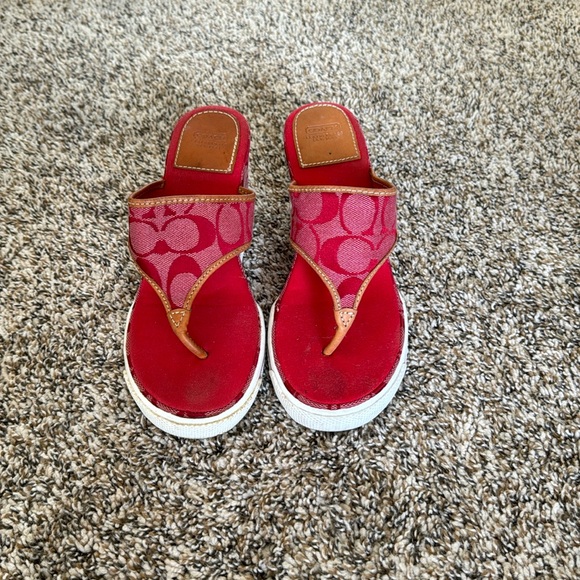 Coach Red Wedge Sandals - Picture 1 of 3